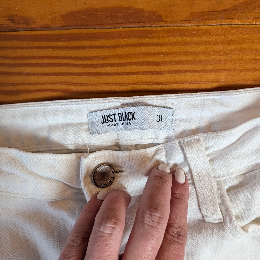 Just Black Denim White Skinny Jeans Size 31 Mid Rise Stretch Raw Hem Ankle - Picture 3 of 4
